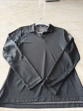 Nike Black Long-Sleeve Polo with White Micro Dot Print
